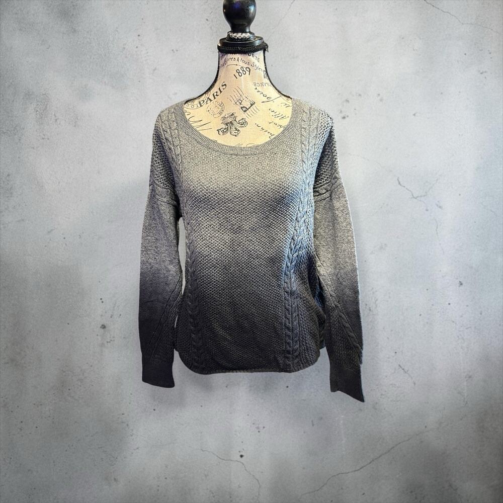 American Eagle Gray Ombre Cable Knit Scoop Neck Pullover Sweater Size L